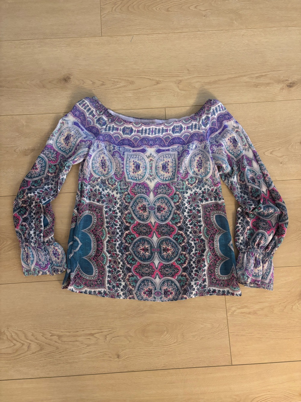Nanette Lepore Purple, Teal & Pink Printed Long-Sleeve Blouse